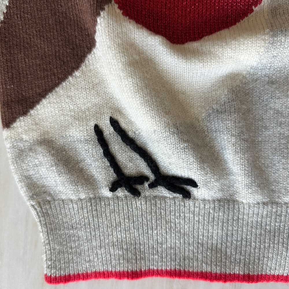 Boden Gray Sweater with Bird Design and Red Trim - Picture 3 of 6